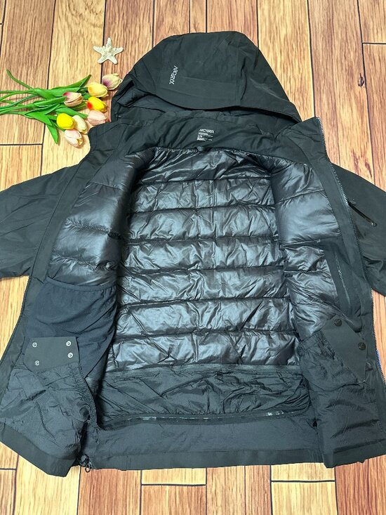 Men's Goose Down Arcteryx Logo Waterproof Warm Hooded Ski Down Jacket Size L - Picture 3 of 10